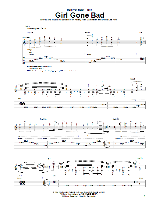 Download Van Halen Girl Gone Bad Sheet Music and learn how to play Guitar Tab PDF digital score in minutes