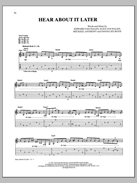 Download Van Halen Hear About It Later Sheet Music and learn how to play Guitar Tab PDF digital score in minutes