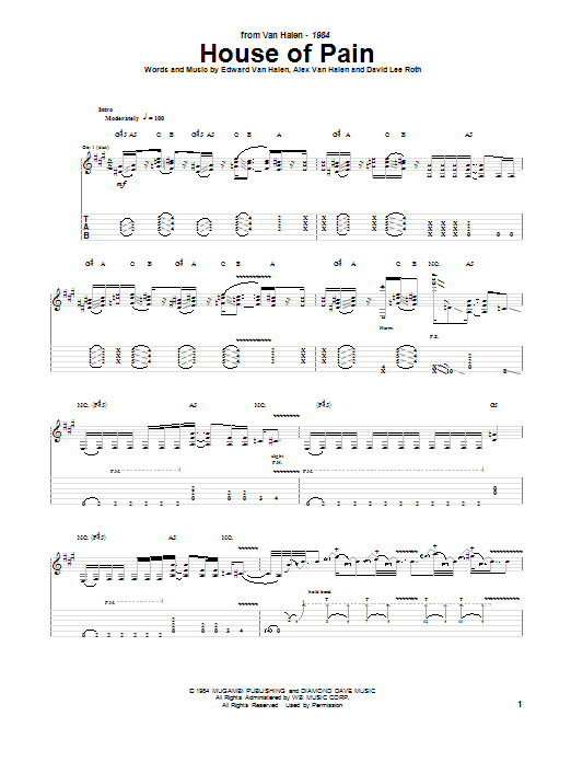 Download Van Halen House Of Pain Sheet Music and learn how to play Guitar Tab PDF digital score in minutes