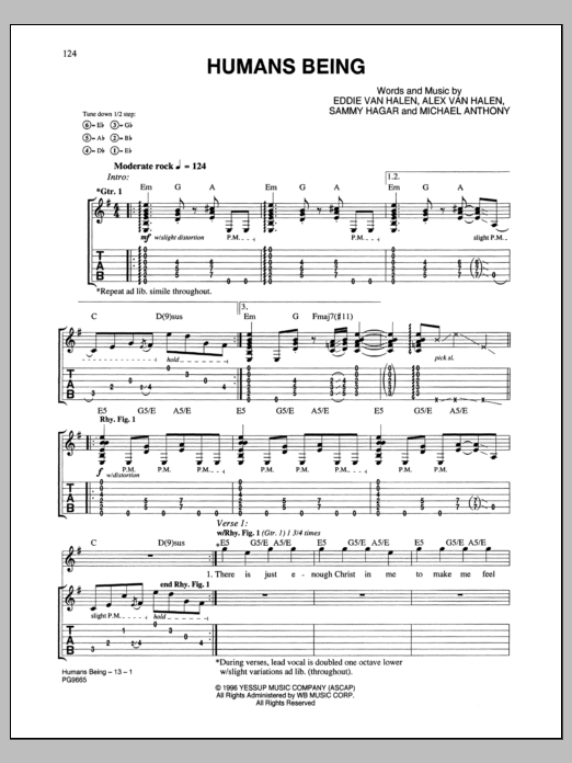 Download Van Halen Humans Being Sheet Music and learn how to play Guitar Tab PDF digital score in minutes