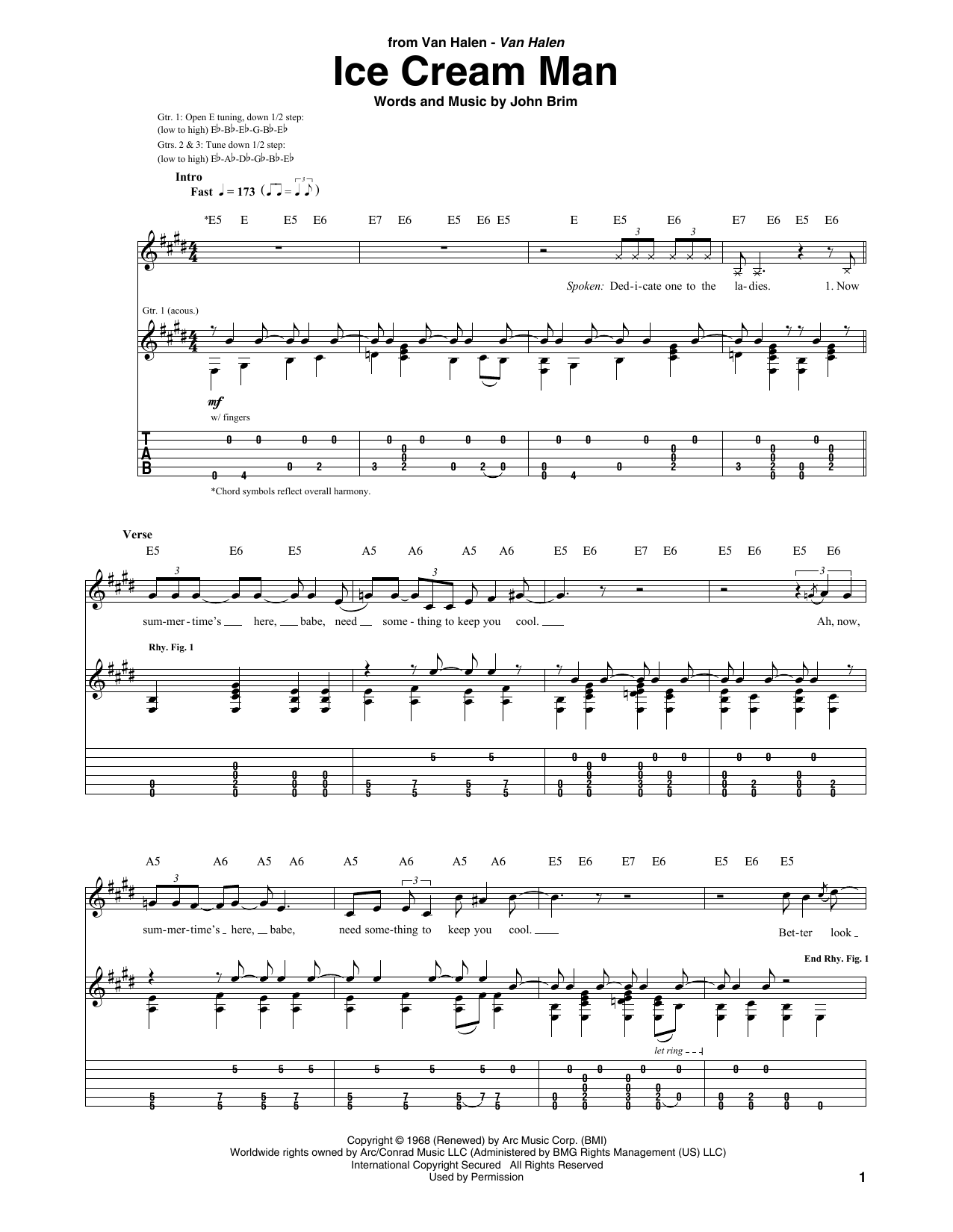 Download Van Halen Ice Cream Man Sheet Music and learn how to play Guitar Tab Play-Along PDF digital score in minutes