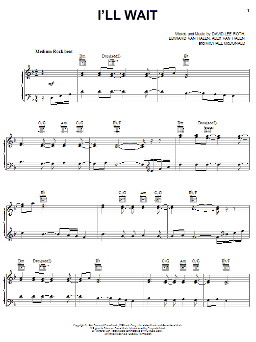 Download Van Halen I'll Wait Sheet Music and learn how to play Melody Line, Lyrics & Chords PDF digital score in minutes