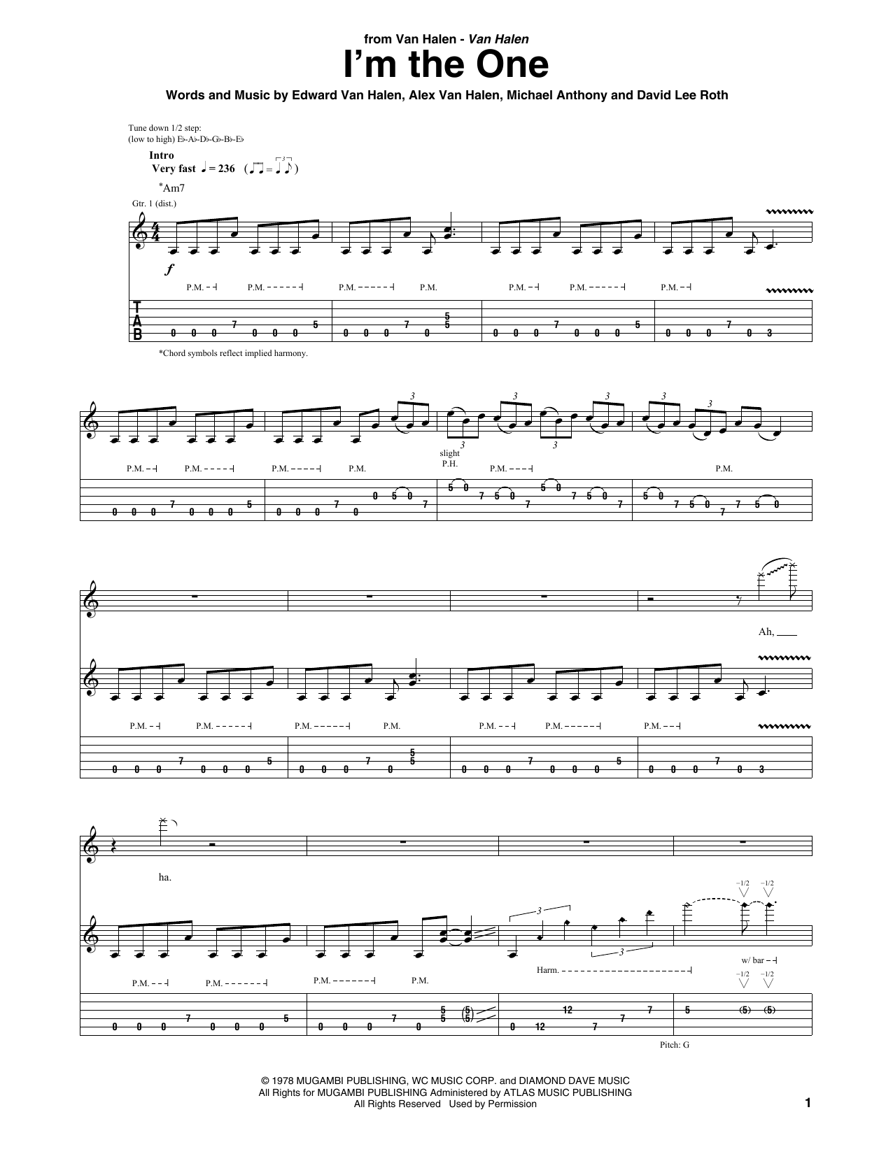 Download Van Halen I'm The One Sheet Music and learn how to play Guitar Tab PDF digital score in minutes