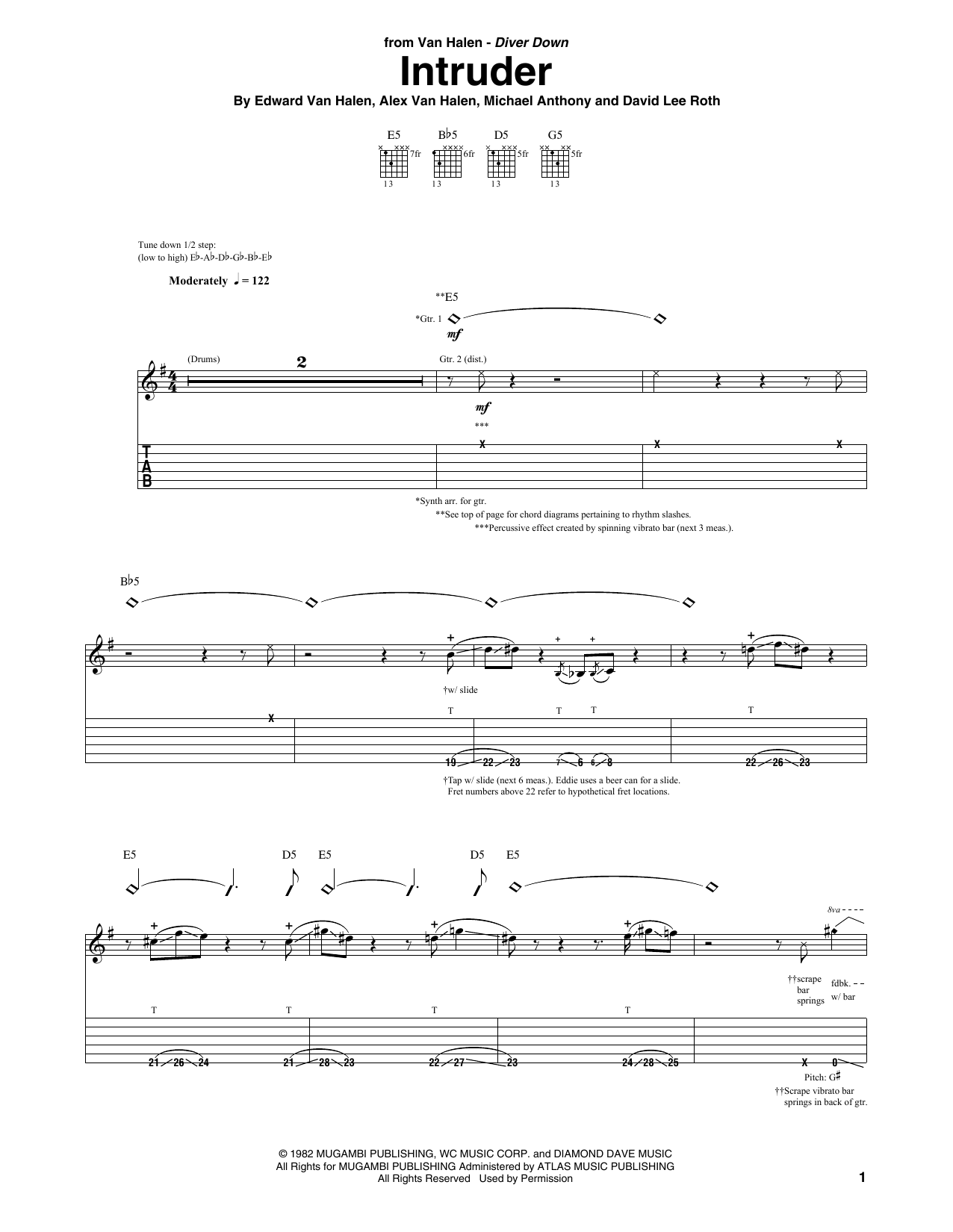 Download Van Halen Intruder Sheet Music and learn how to play Guitar Tab PDF digital score in minutes