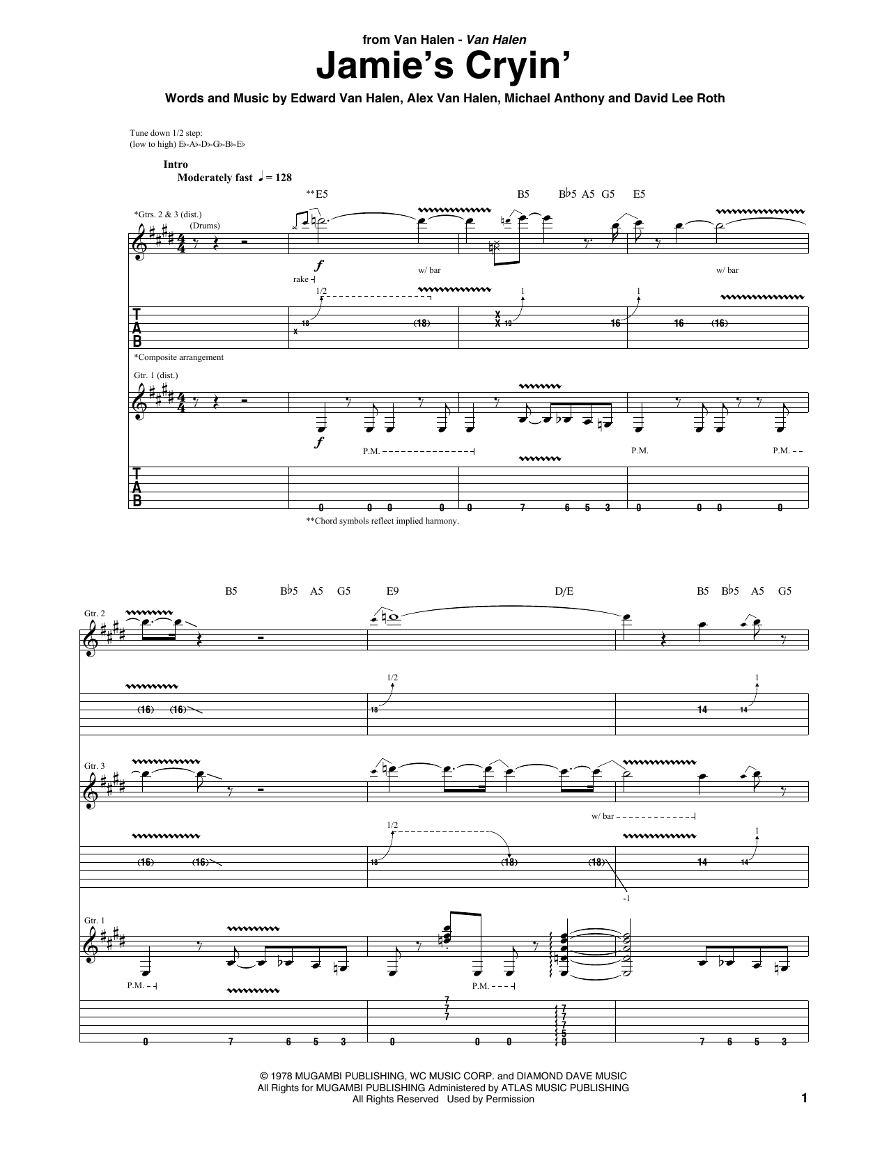 Download Van Halen Jamie's Cryin' Sheet Music and learn how to play Guitar Lead Sheet PDF digital score in minutes