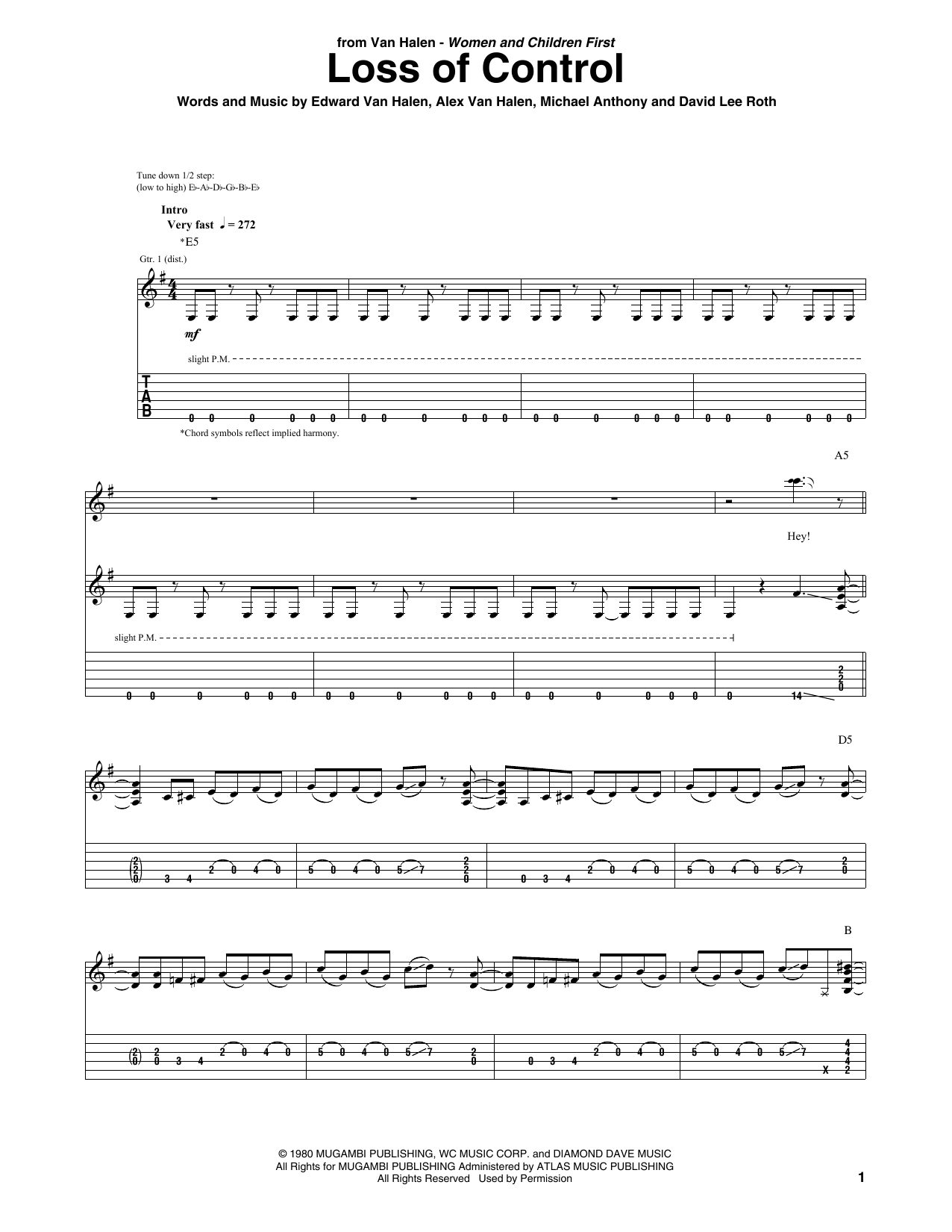 Download Van Halen Loss Of Control Sheet Music and learn how to play Guitar Tab PDF digital score in minutes