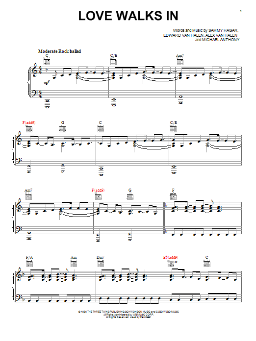 Download Van Halen Love Walks In Sheet Music and learn how to play Piano, Vocal & Guitar (Right-Hand Melody) PDF digital score in minutes