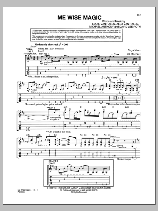 Download Van Halen Me Wise Magic Sheet Music and learn how to play Guitar Tab PDF digital score in minutes