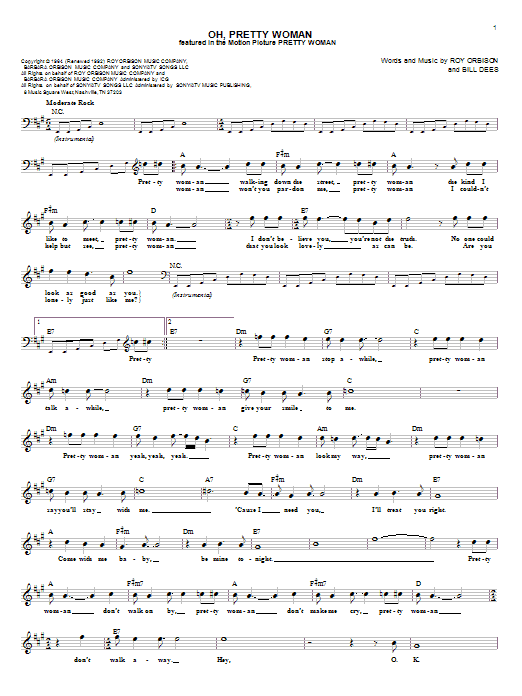 Download Van Halen Oh, Pretty Woman Sheet Music and learn how to play Melody Line, Lyrics & Chords PDF digital score in minutes