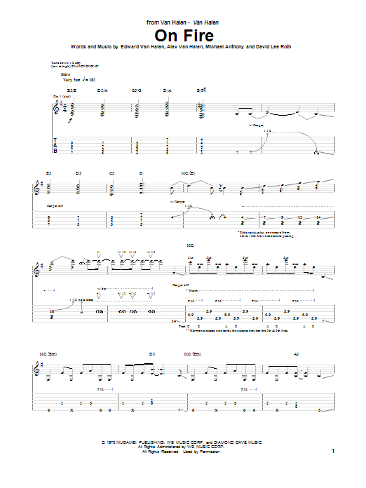 Download Van Halen On Fire Sheet Music and learn how to play Guitar Tab PDF digital score in minutes