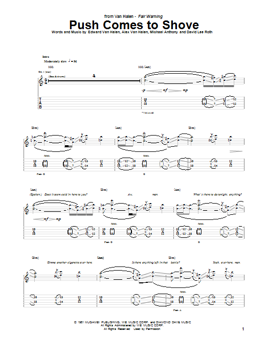 Download Van Halen Push Comes To Shove Sheet Music and learn how to play Guitar Tab PDF digital score in minutes