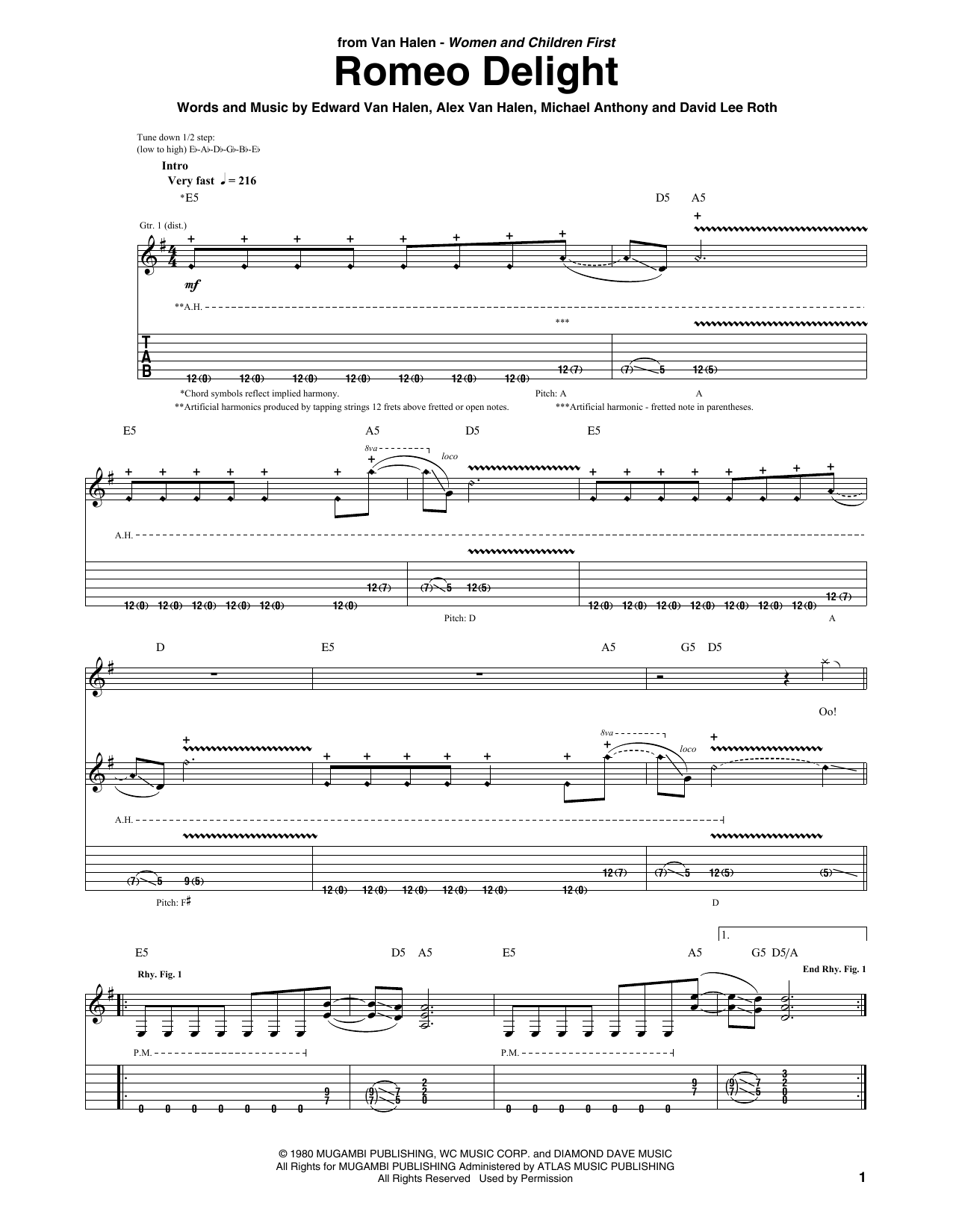 Download Van Halen Romeo Delight Sheet Music and learn how to play Guitar Tab PDF digital score in minutes