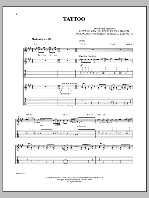 Download Van Halen Tattoo Sheet Music and learn how to play Guitar Tab PDF digital score in minutes