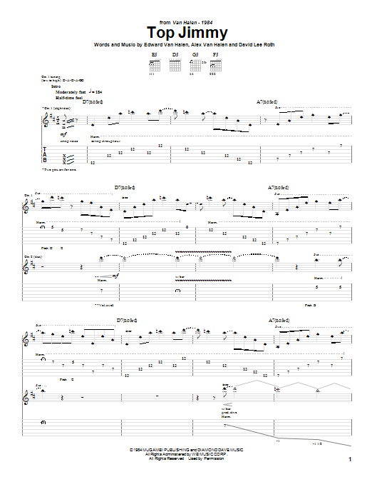 Download Van Halen Top Jimmy Sheet Music and learn how to play Guitar Tab PDF digital score in minutes