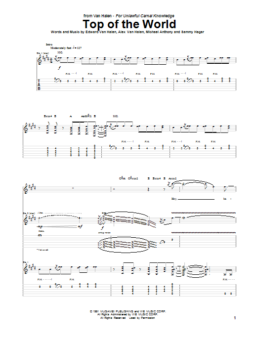 Download Van Halen Top Of The World Sheet Music and learn how to play Guitar Tab PDF digital score in minutes