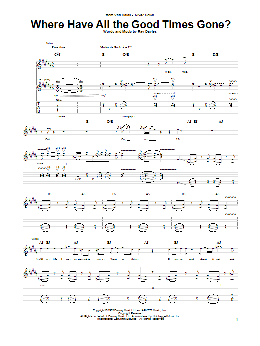 Download Van Halen Where Have All The Good Times Gone? Sheet Music and learn how to play Guitar Tab PDF digital score in minutes