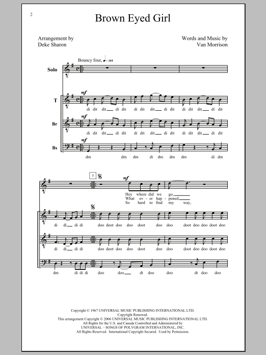 Download Deke Sharon Brown Eyed Girl Sheet Music and learn how to play SATB PDF digital score in minutes
