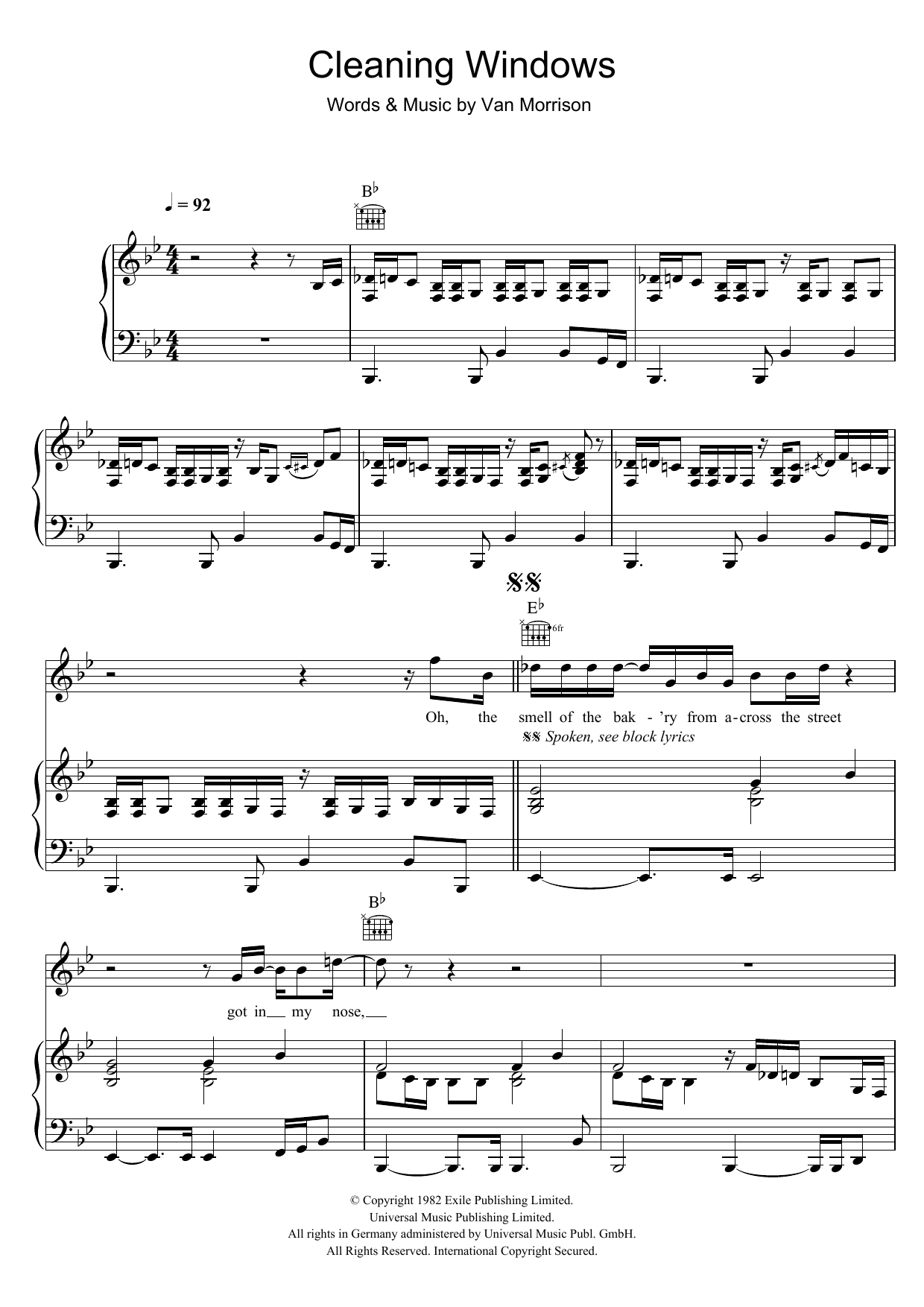 Download Van Morrison Cleaning Windows Sheet Music and learn how to play Piano, Vocal & Guitar PDF digital score in minutes