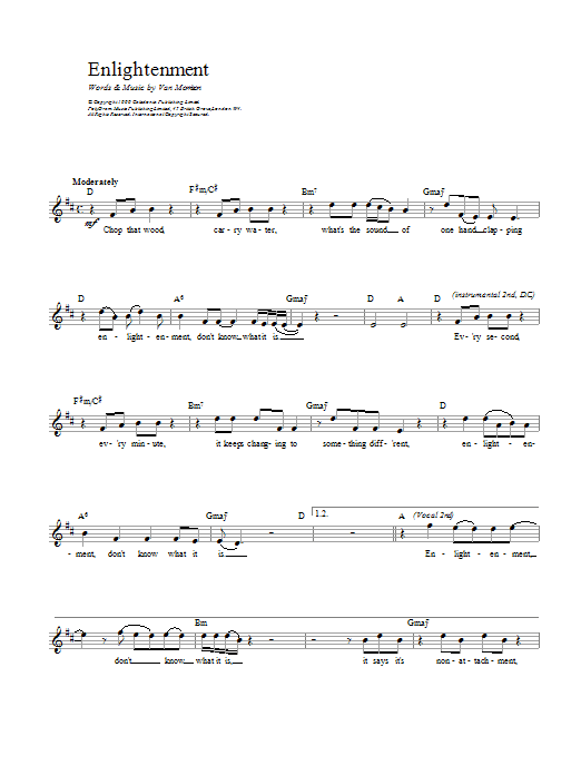 Download Van Morrison Enlightenment Sheet Music and learn how to play Melody Line, Lyrics & Chords PDF digital score in minutes