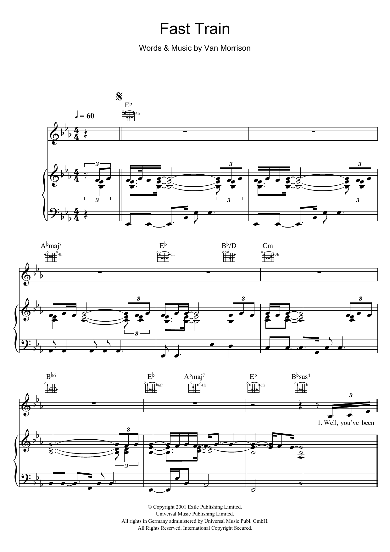 Download Van Morrison Fast Train Sheet Music and learn how to play Piano, Vocal & Guitar PDF digital score in minutes