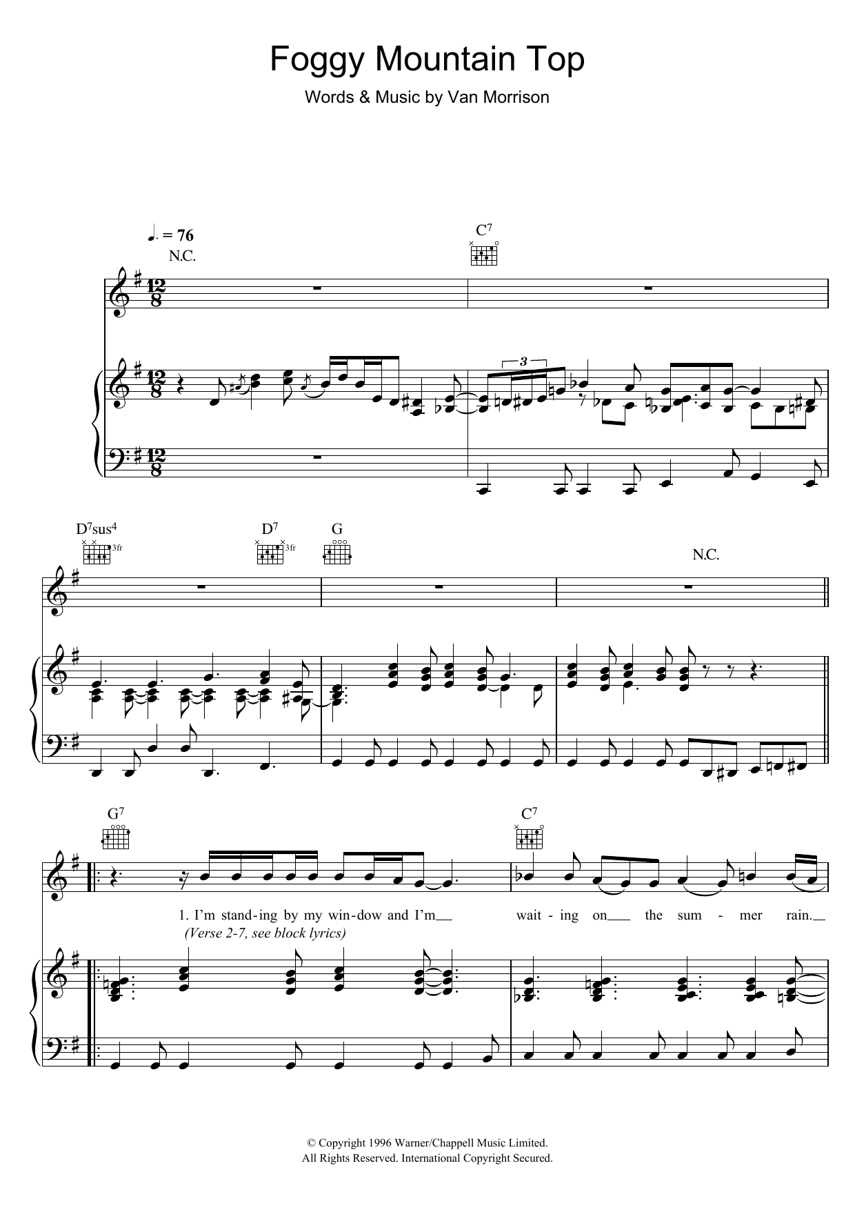Download Van Morrison Foggy Mountain Top Sheet Music and learn how to play Piano, Vocal & Guitar PDF digital score in minutes