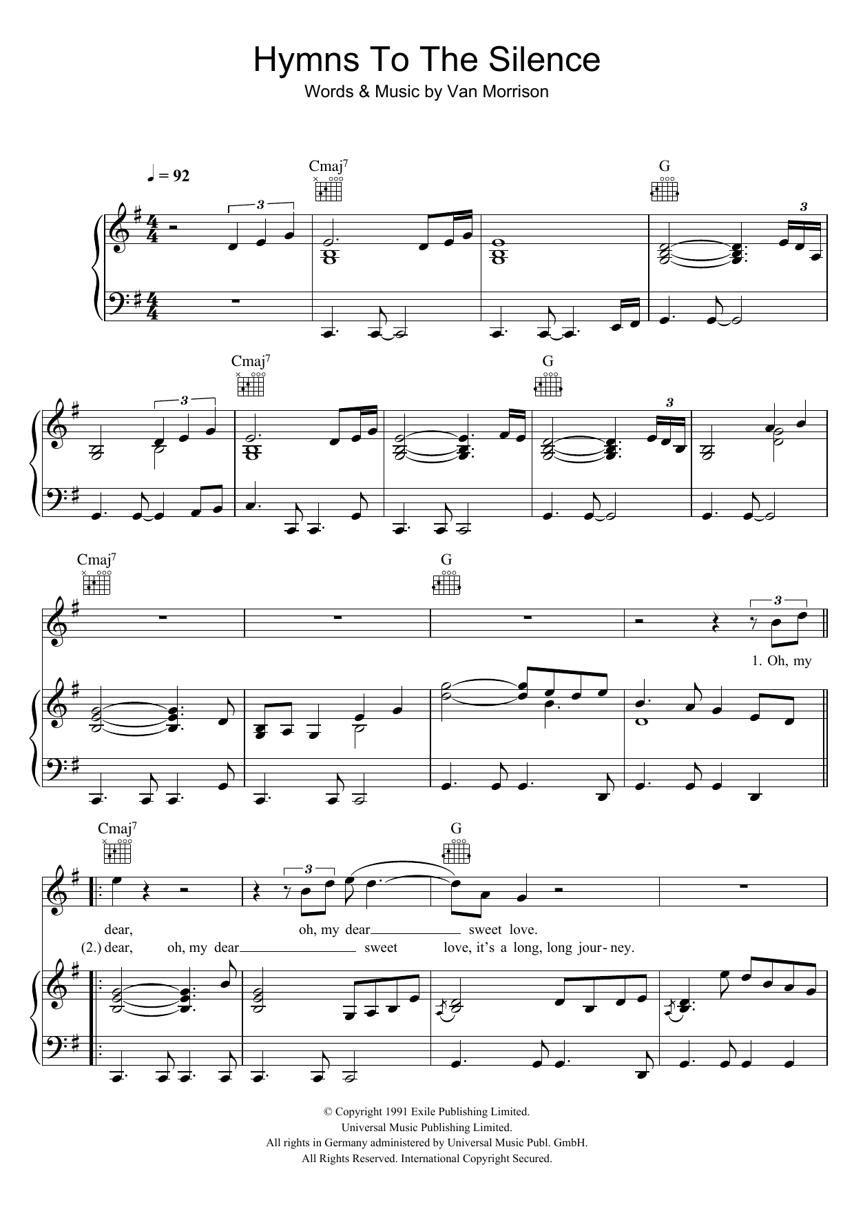 Download Van Morrison Hymns To The Silence Sheet Music and learn how to play Piano, Vocal & Guitar PDF digital score in minutes
