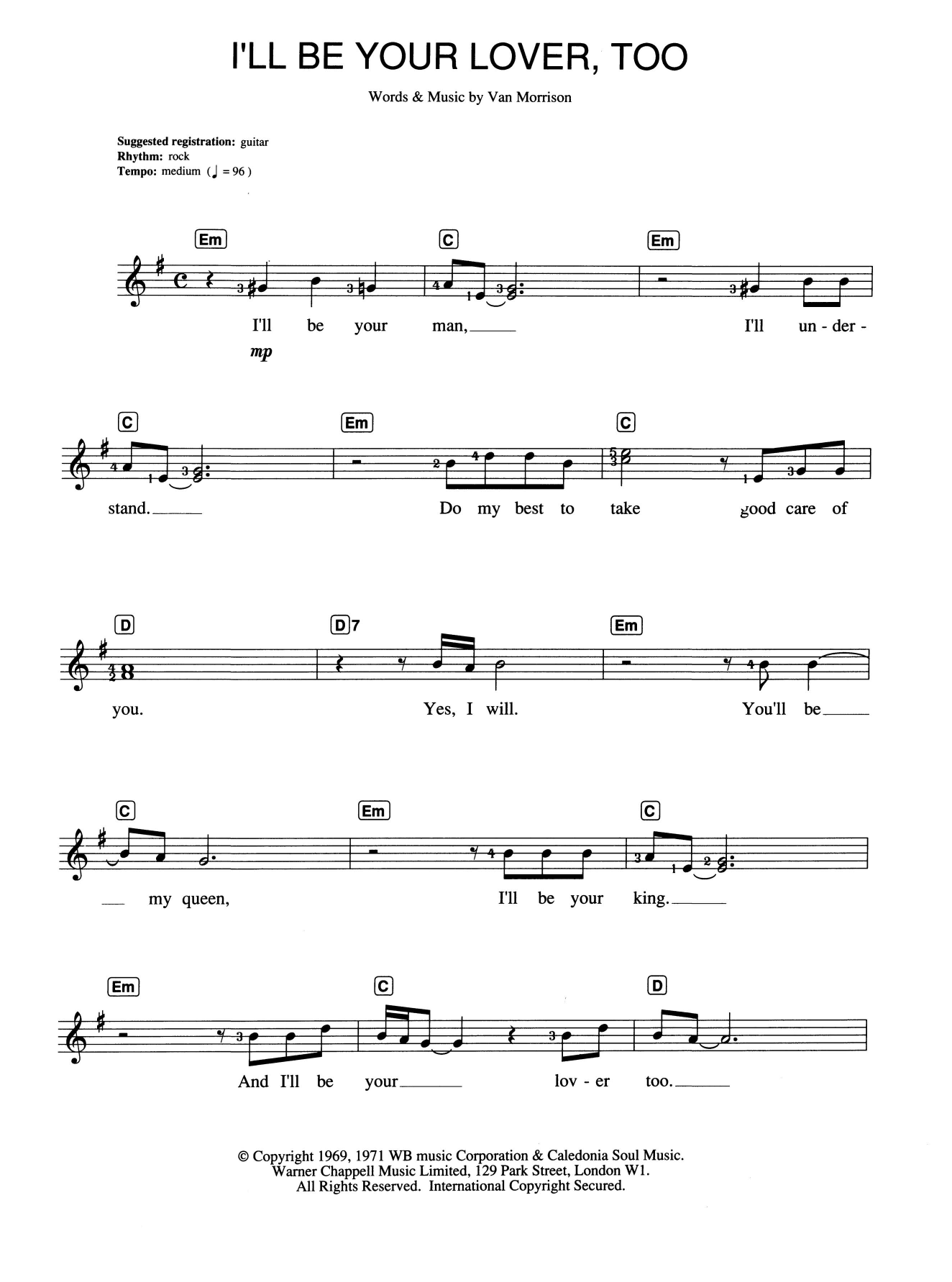 Download Van Morrison I'll Be Your Lover, Too Sheet Music and learn how to play Keyboard PDF digital score in minutes