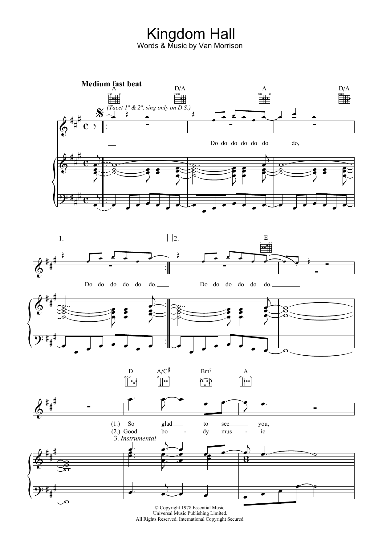 Download Van Morrison Kingdom Hall Sheet Music and learn how to play Piano, Vocal & Guitar PDF digital score in minutes
