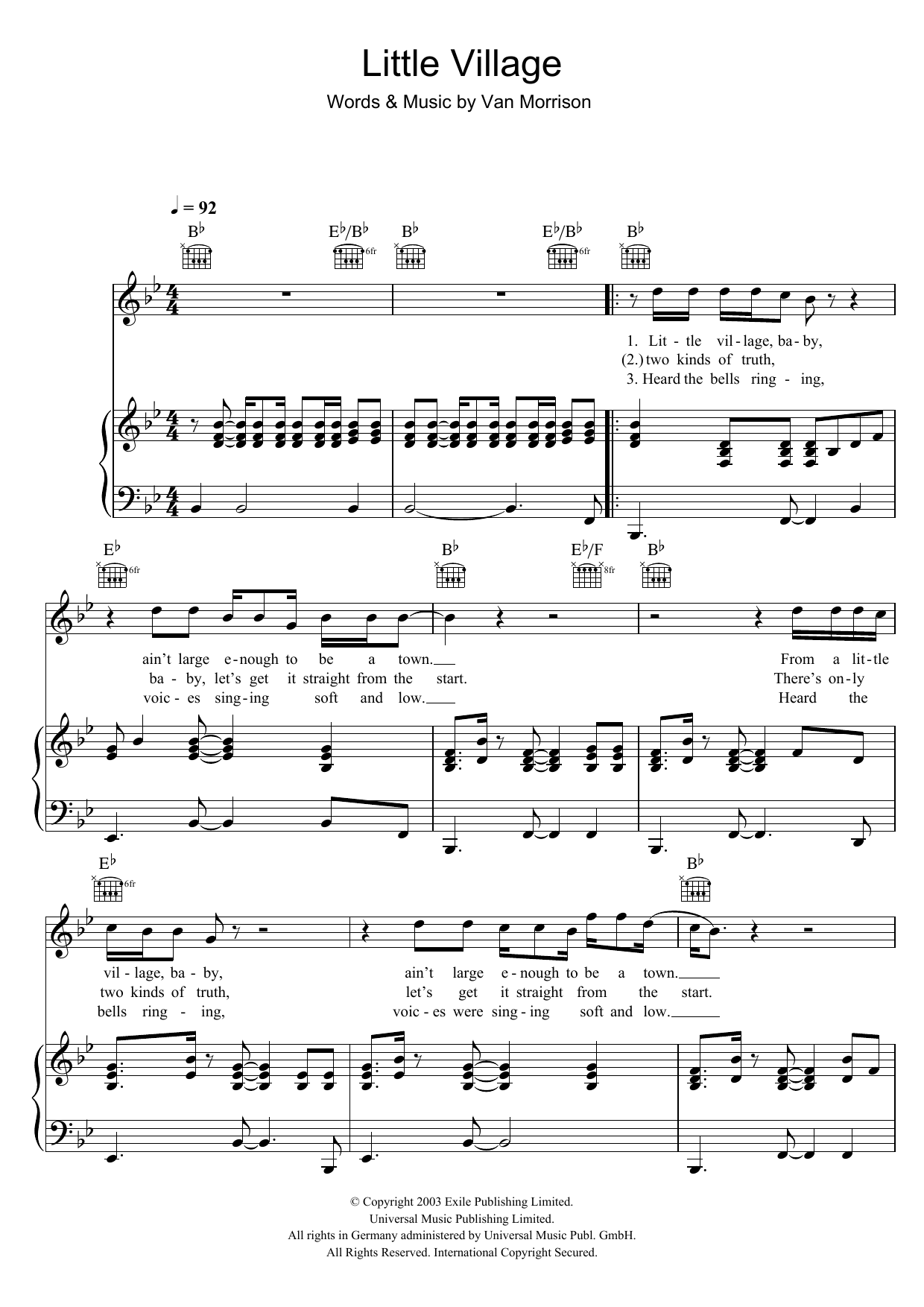 Download Van Morrison Little Village Sheet Music and learn how to play Piano, Vocal & Guitar PDF digital score in minutes