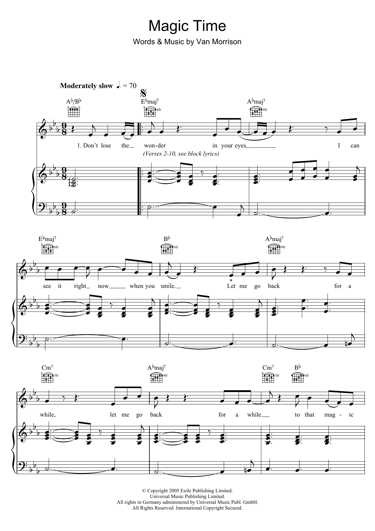 Download Van Morrison Magic Time Sheet Music and learn how to play Piano, Vocal & Guitar PDF digital score in minutes
