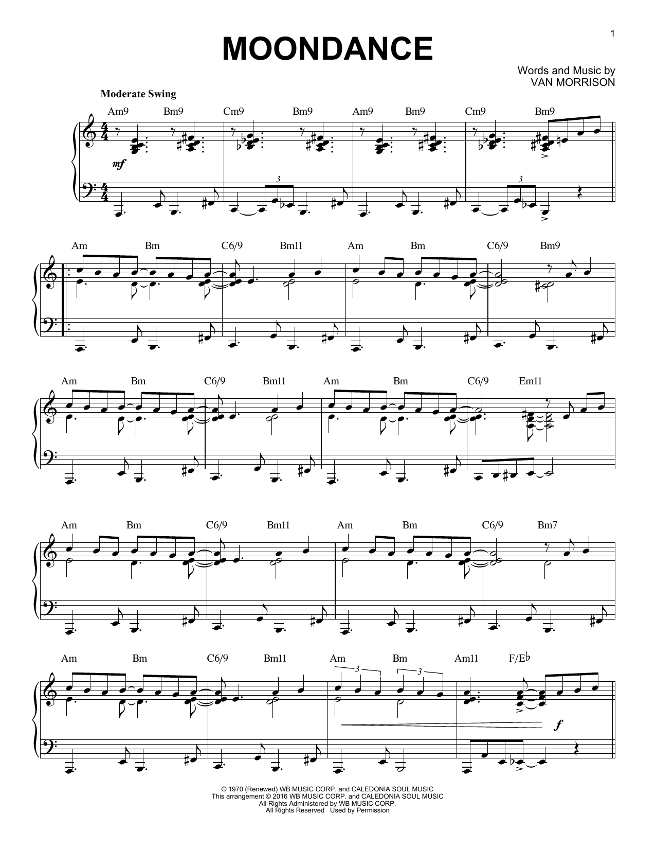 Download Van Morrison Moondance Sheet Music and learn how to play Piano PDF digital score in minutes