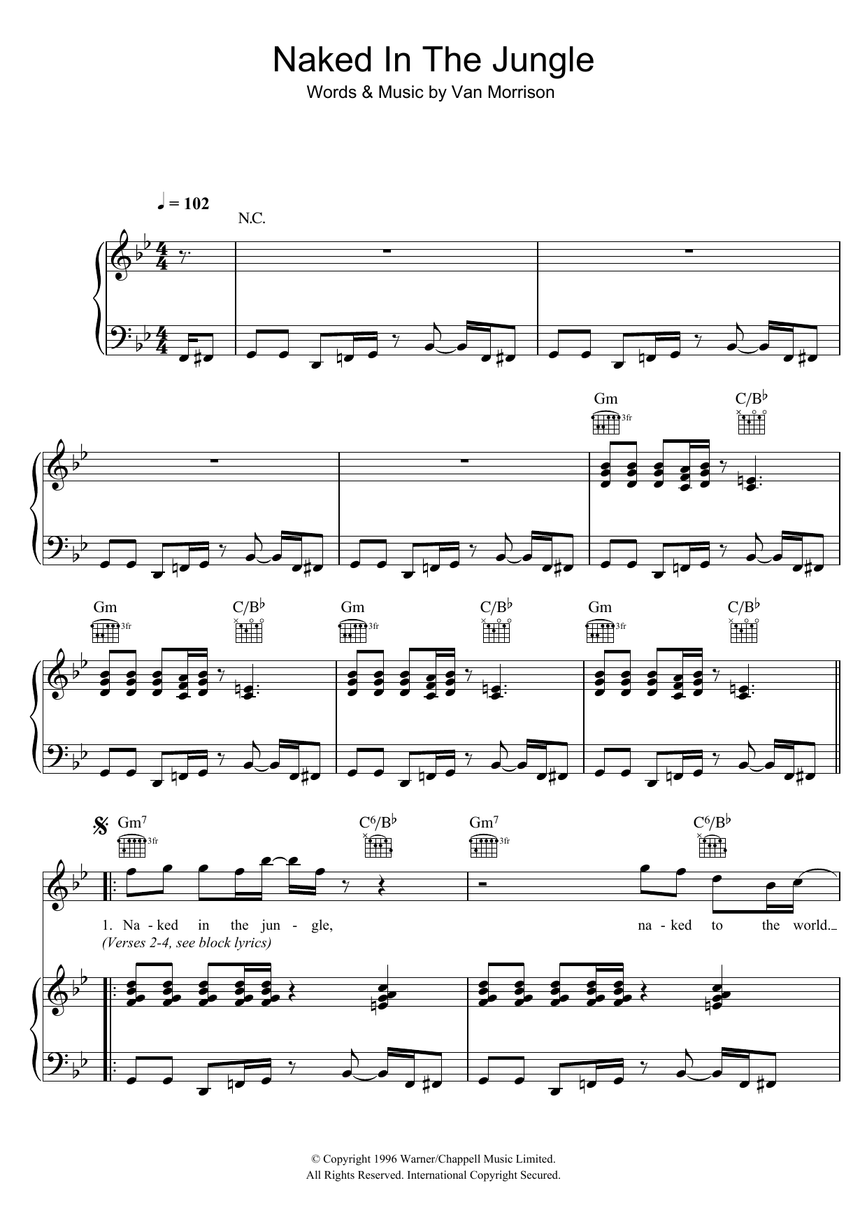 Download Van Morrison Naked In The Jungle Sheet Music and learn how to play Piano, Vocal & Guitar PDF digital score in minutes