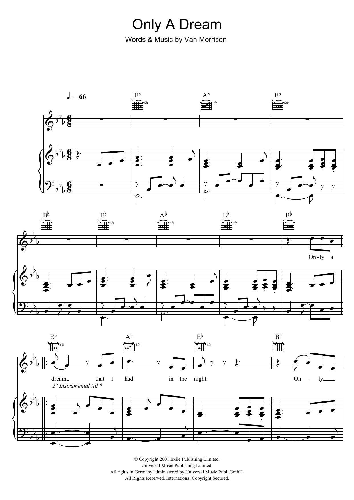 Download Van Morrison Only A Dream Sheet Music and learn how to play Piano, Vocal & Guitar PDF digital score in minutes