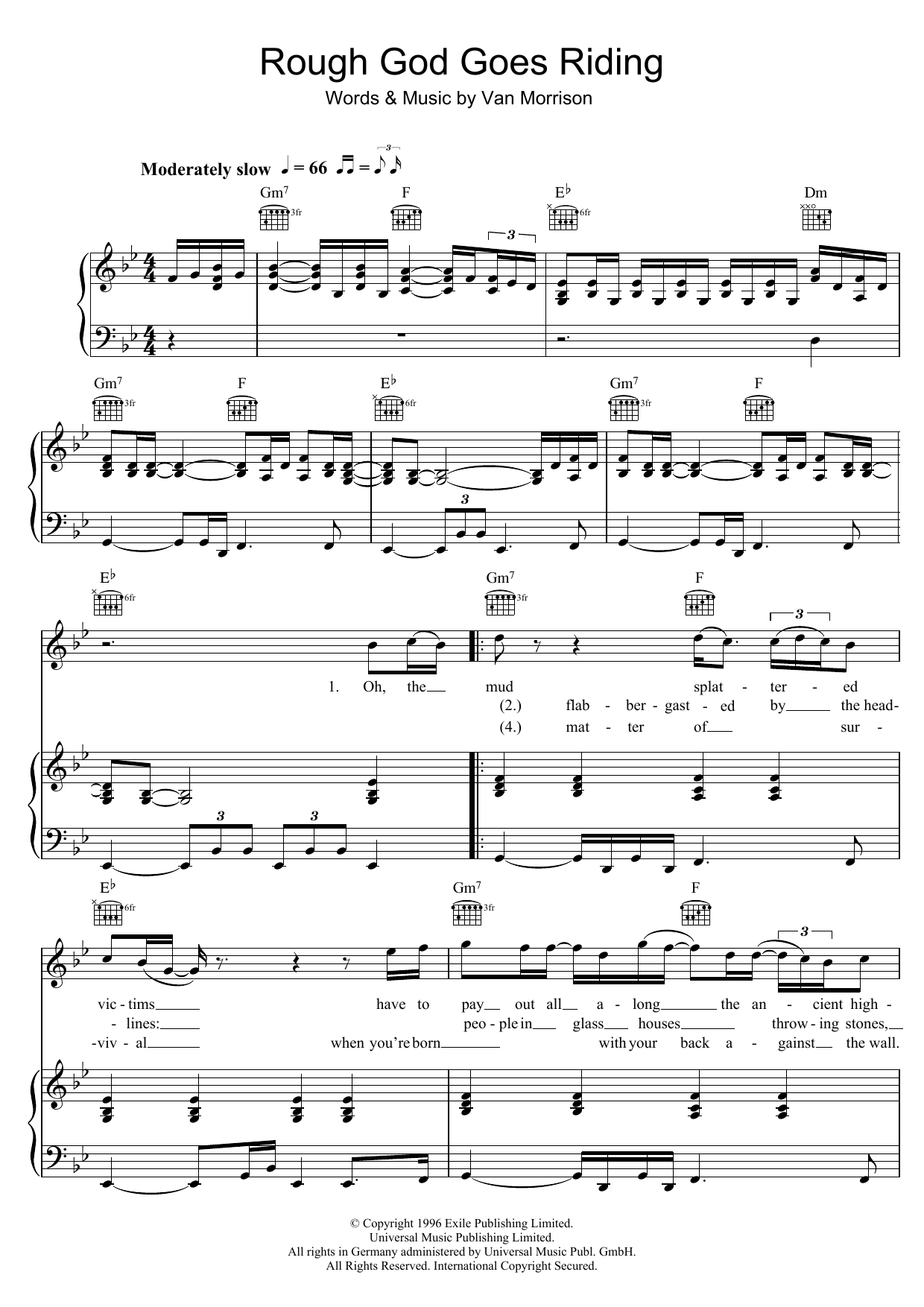 Download Van Morrison Rough God Goes Riding Sheet Music and learn how to play Piano, Vocal & Guitar PDF digital score in minutes