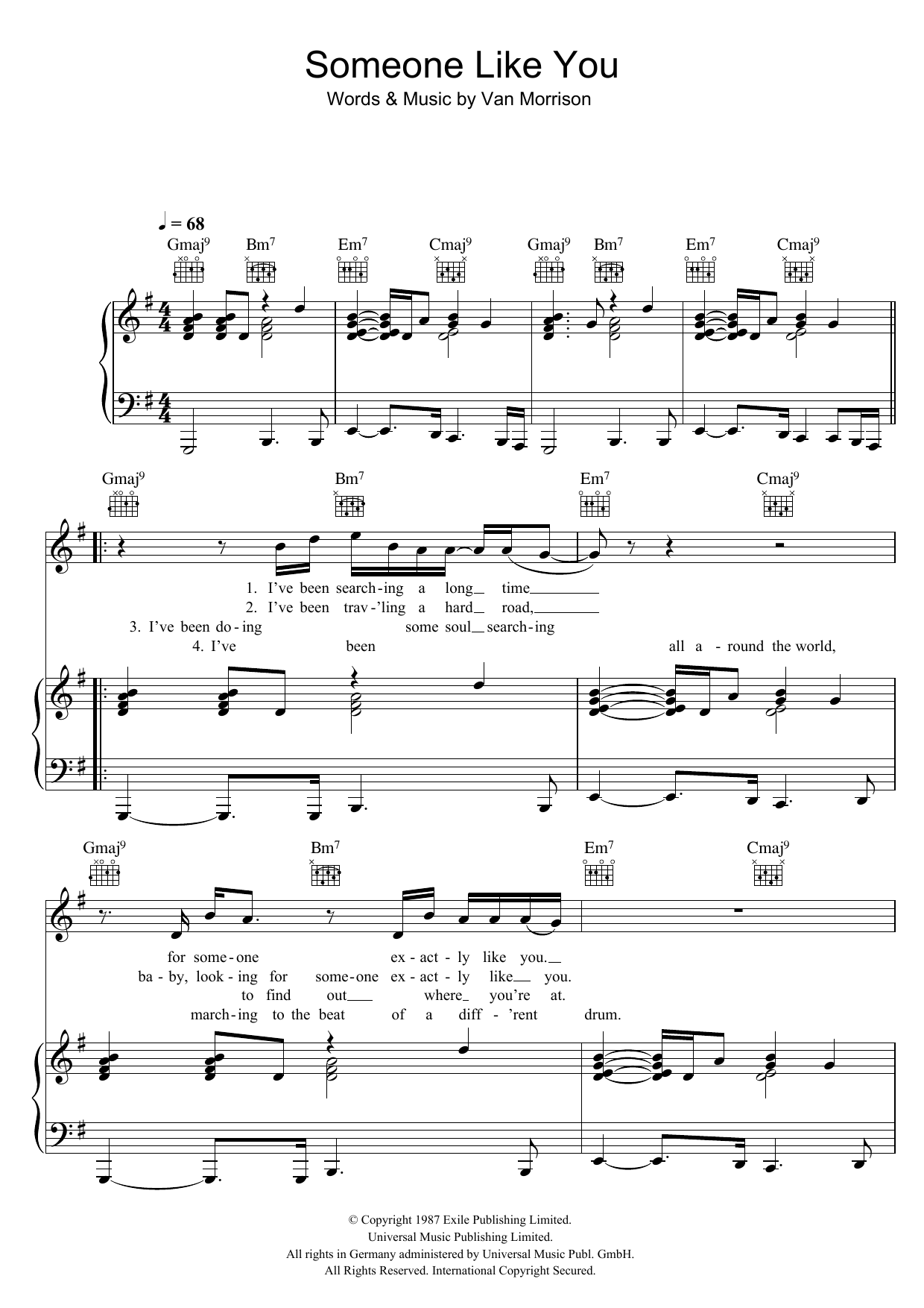 Download Van Morrison Someone Like You Sheet Music and learn how to play Piano, Vocal & Guitar PDF digital score in minutes