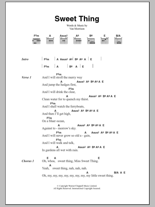 Download Van Morrison Sweet Thing Sheet Music and learn how to play Lyrics & Chords PDF digital score in minutes