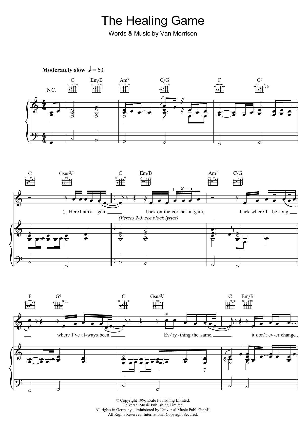 Download Van Morrison The Healing Game Sheet Music and learn how to play Piano, Vocal & Guitar PDF digital score in minutes