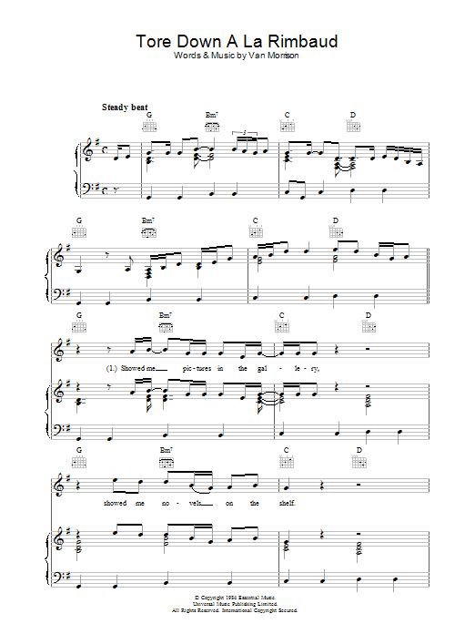 Download Van Morrison Tore Down A La Rimbaud Sheet Music and learn how to play Piano, Vocal & Guitar (Right-Hand Melody) PDF digital score in minutes