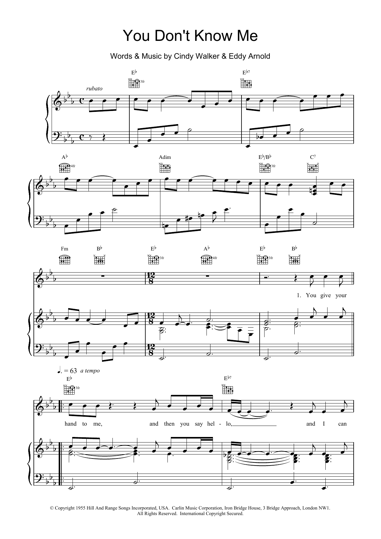 Download Van Morrison You Don't Know Me Sheet Music and learn how to play Piano, Vocal & Guitar (Right-Hand Melody) PDF digital score in minutes