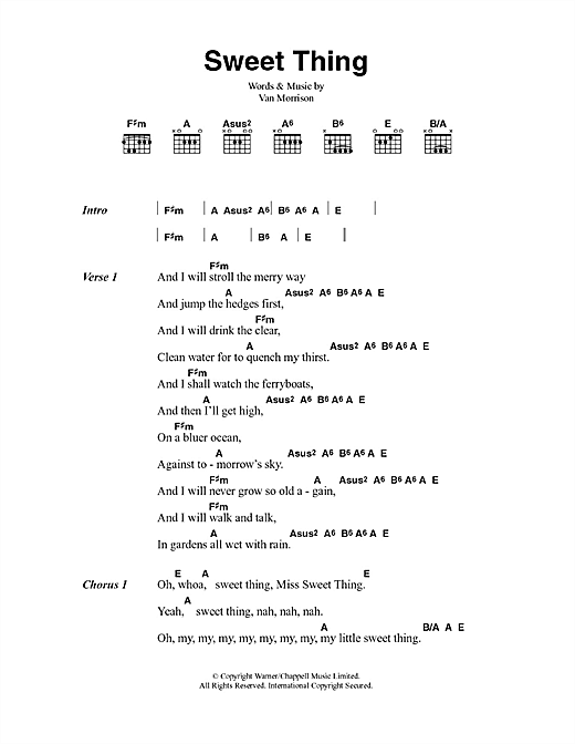 Download Van Morrison Sweet Thing Sheet Music and learn how to play Lyrics & Chords PDF digital score in minutes