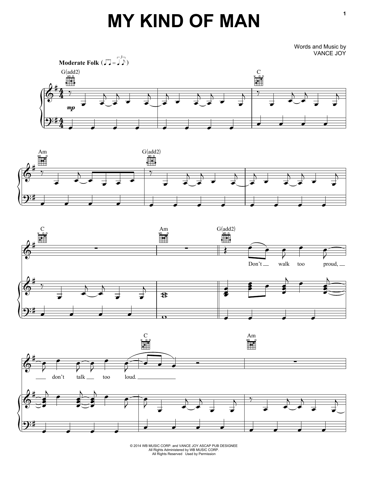 Download Vance Joy My Kind Of Man Sheet Music and learn how to play Piano, Vocal & Guitar (Right-Hand Melody) PDF digital score in minutes