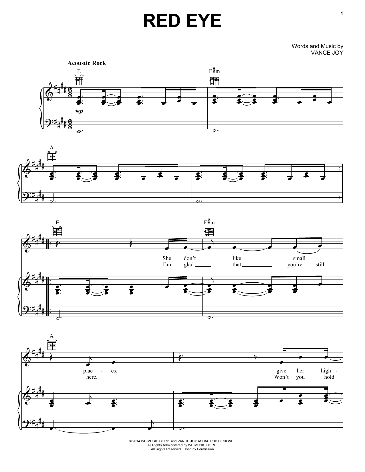 Download Vance Joy Red Eye Sheet Music and learn how to play Piano, Vocal & Guitar (Right-Hand Melody) PDF digital score in minutes