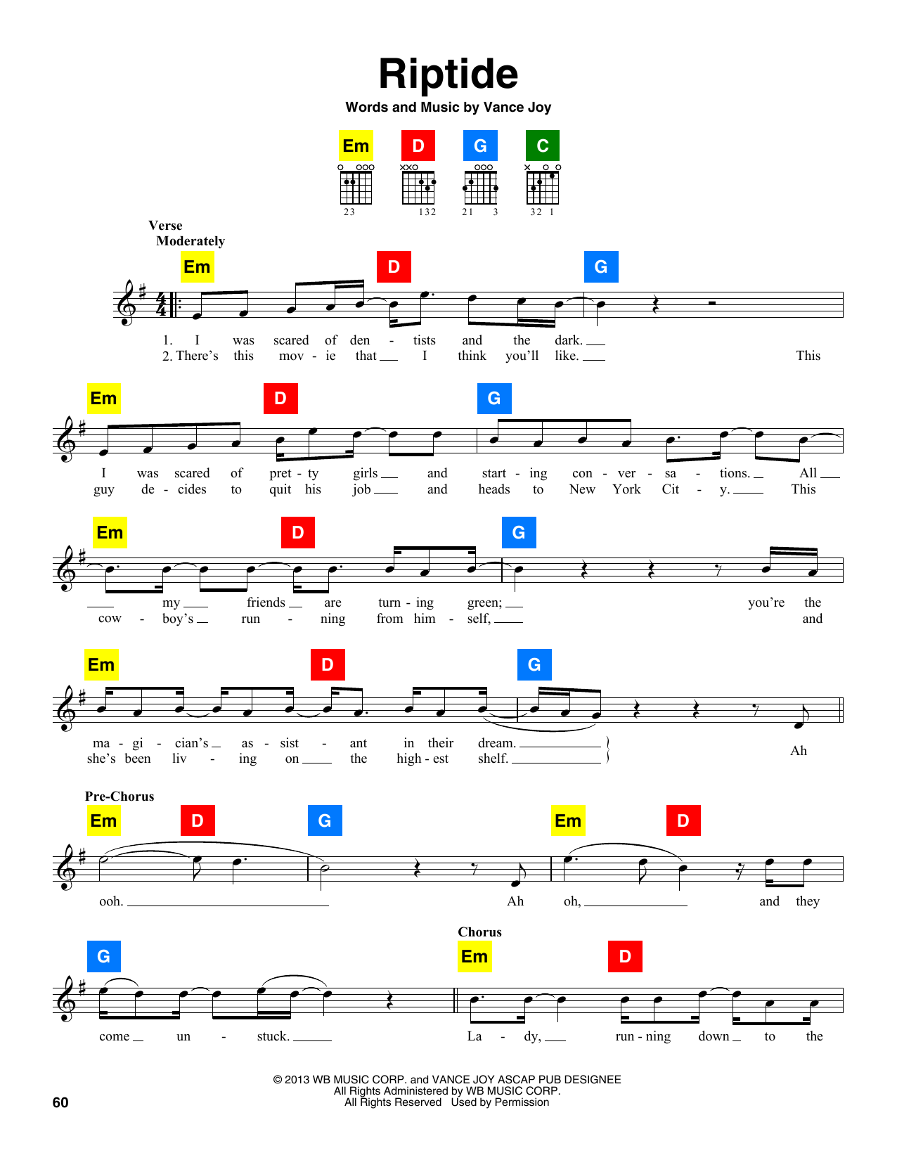 Vance Joy Riptide Sheet Music Notes Download Printable PDF Score 156510