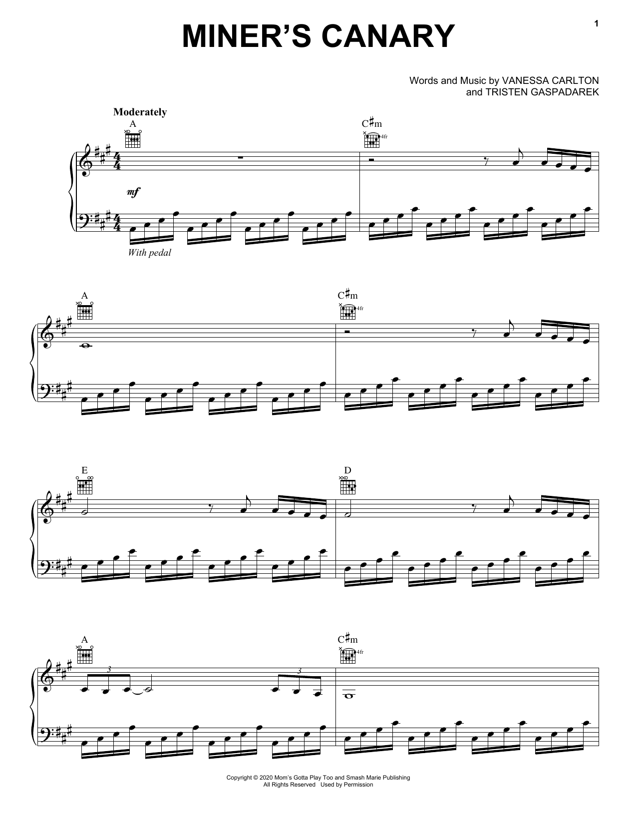 Download Vanessa Carlton Miner's Canary Sheet Music and learn how to play Piano, Vocal & Guitar Chords (Right-Hand Melody) PDF digital score in minutes