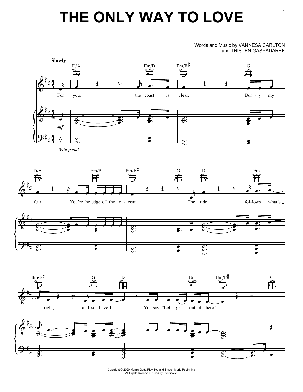 Download Vanessa Carlton The Only Way To Love Sheet Music and learn how to play Piano, Vocal & Guitar Chords (Right-Hand Melody) PDF digital score in minutes