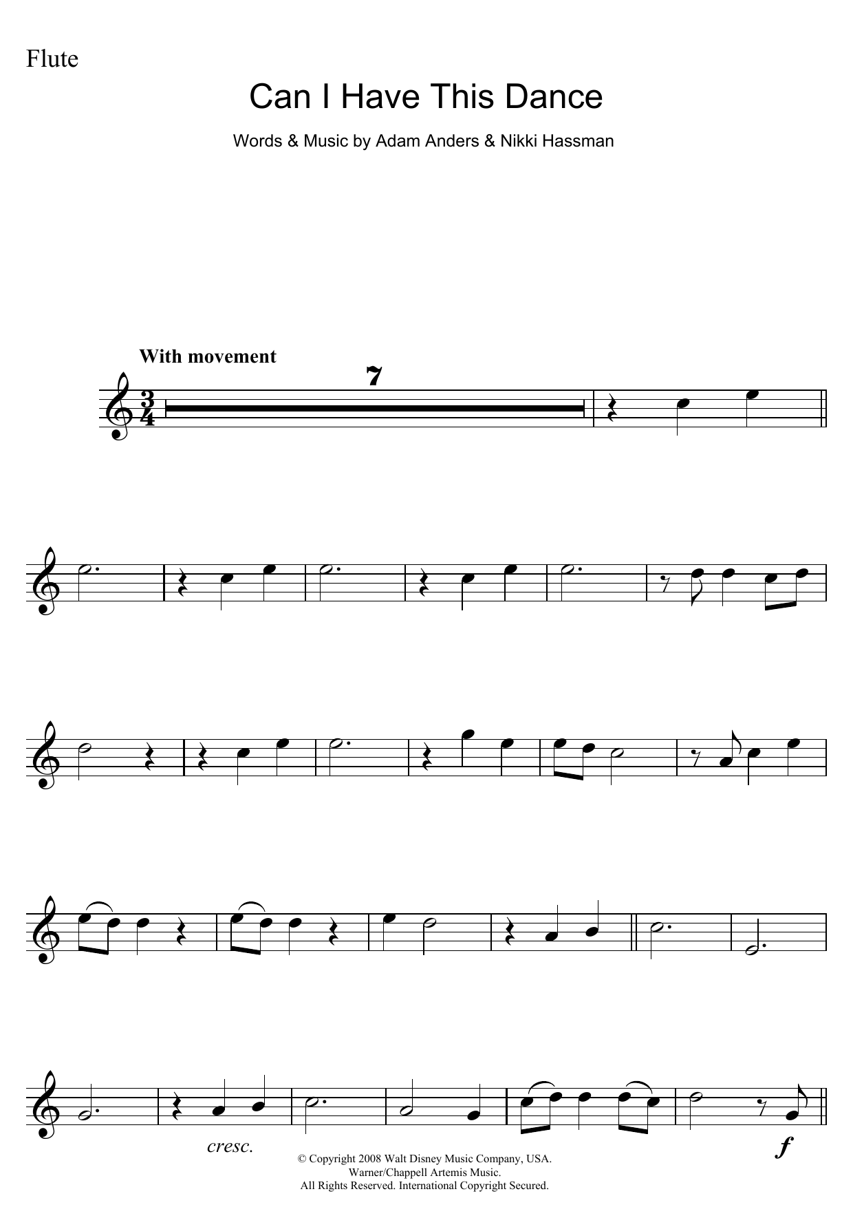 Download Vanessa Hudgens Can I Have This Dance (from High School Musical) Sheet Music and learn how to play Flute PDF digital score in minutes