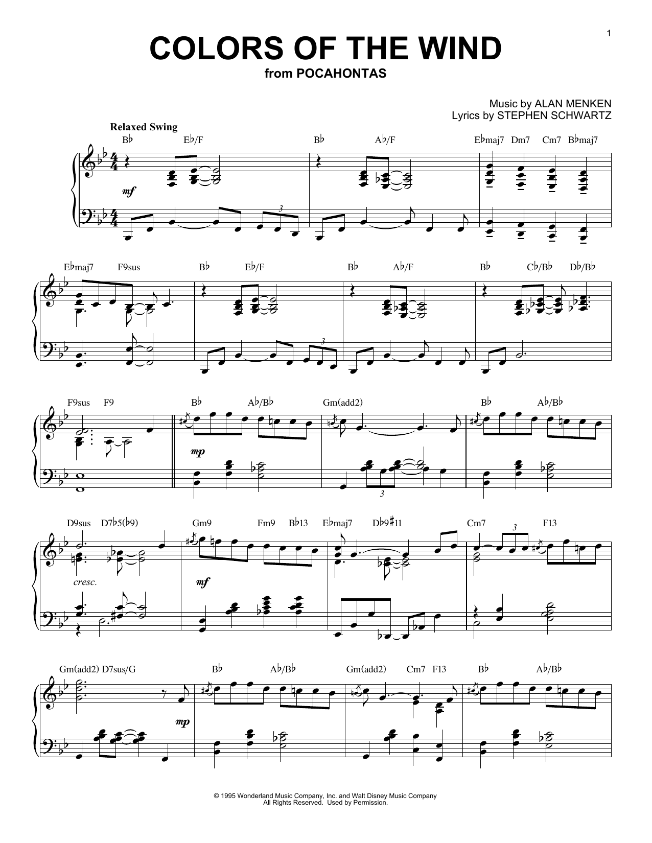 Download Vanessa Williams Colors Of The Wind Sheet Music and learn how to play Piano PDF digital score in minutes