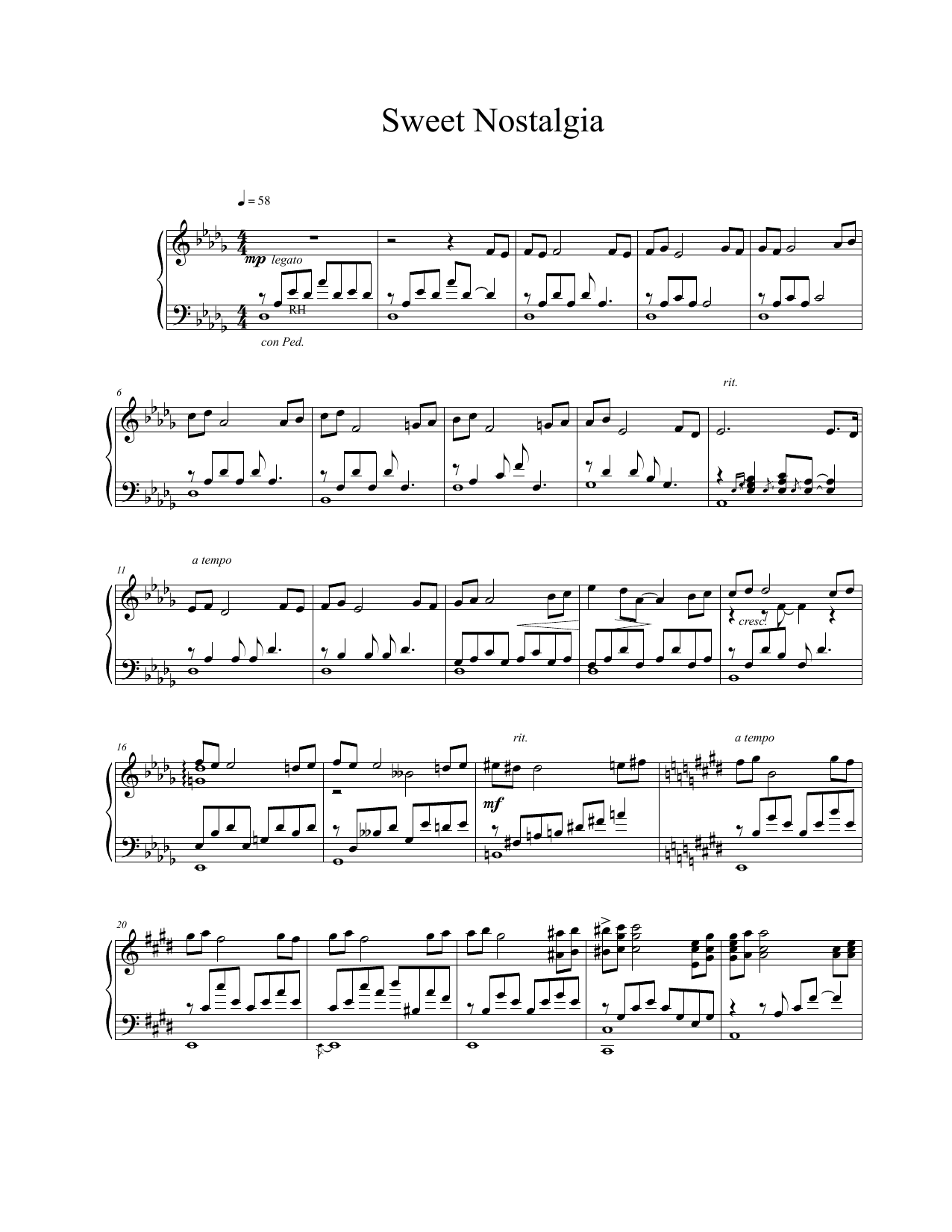 Download Vangelis Sweet Nostalgia Sheet Music and learn how to play Piano Solo PDF digital score in minutes