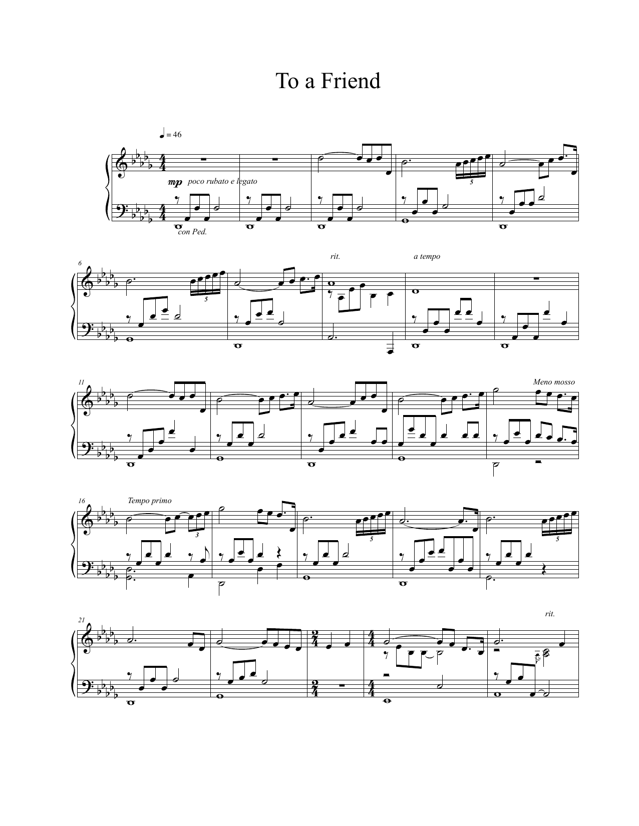 Download Vangelis To A Friend Sheet Music and learn how to play Piano Solo PDF digital score in minutes