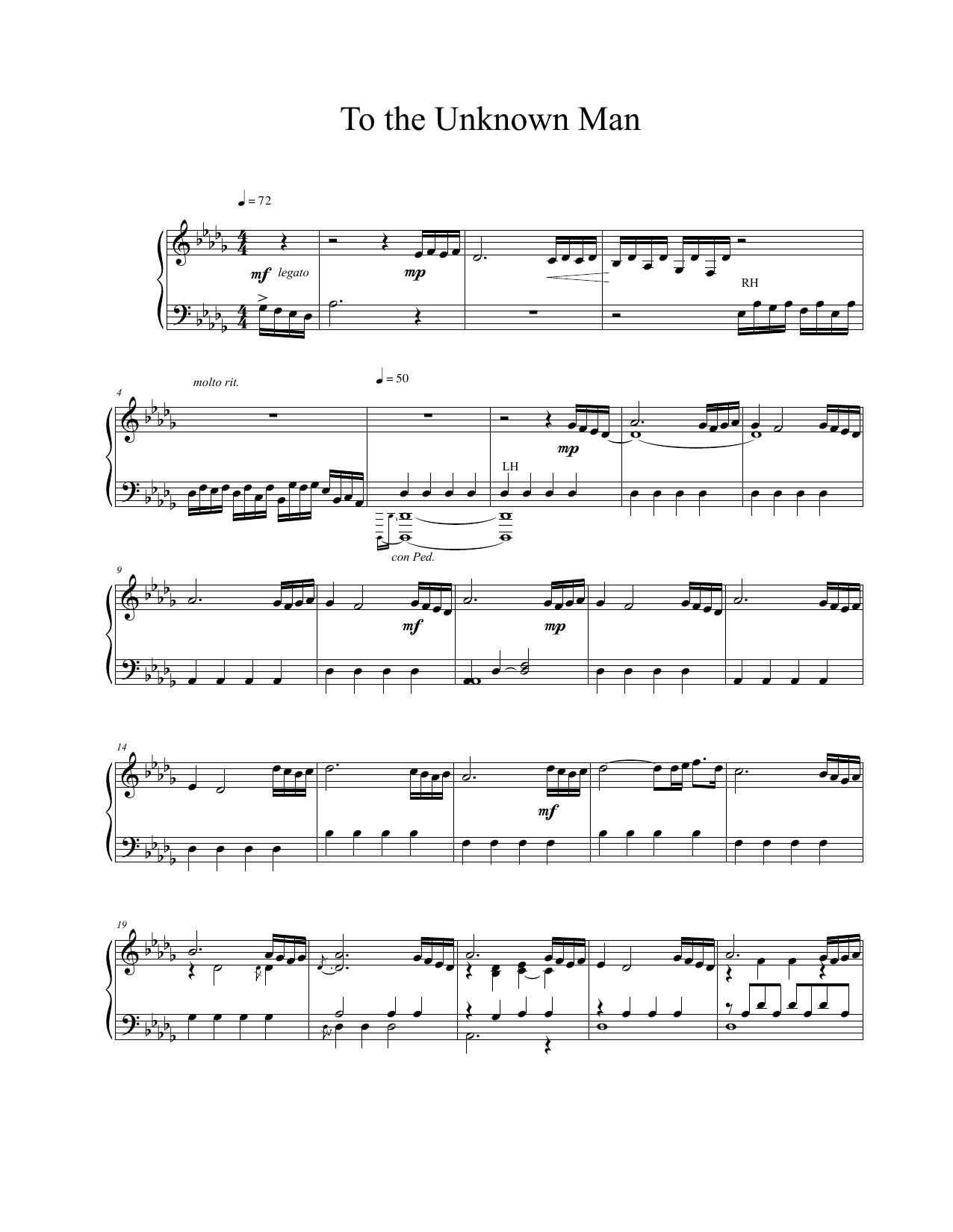 Download Vangelis To The Unknown Man Sheet Music and learn how to play Piano Solo PDF digital score in minutes